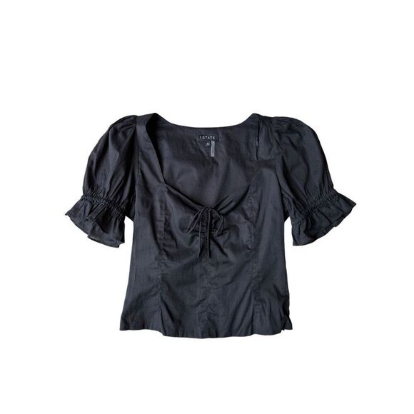 1.STATE Women's Puff Sleeve Cinched Front Sweetheart Top In Black - Picture 7 of 13